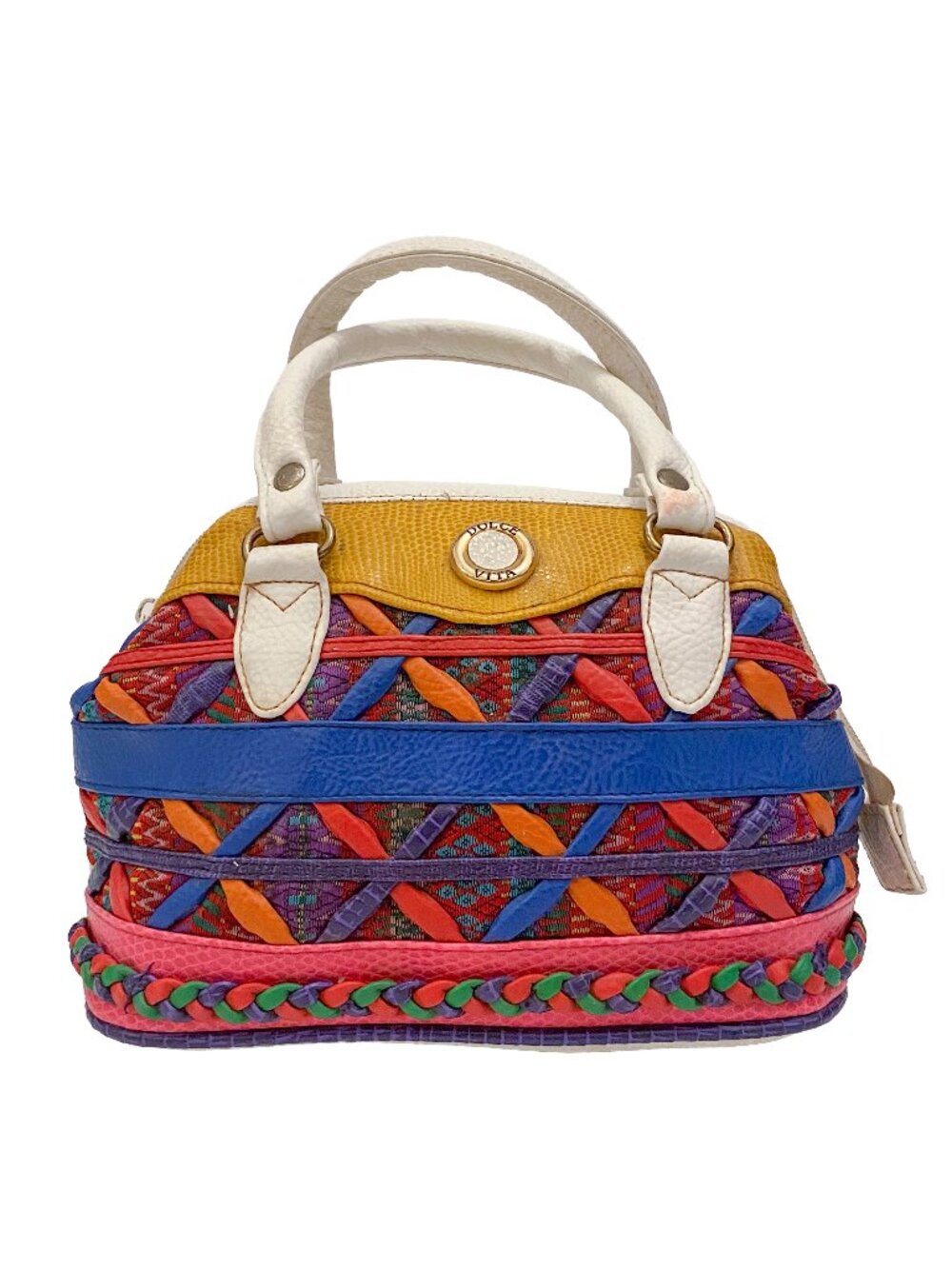 Vintage 80s Dolce Vita by Jackson Multicolor Woven Patchwork Satchel Bag